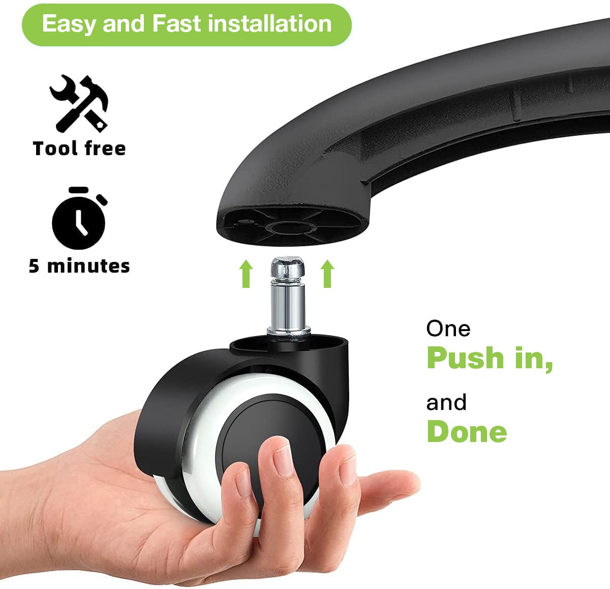 Ruota a Clip Sostitutive per Sedie in Poliuretano - Techly ICA-CT 891-WHE