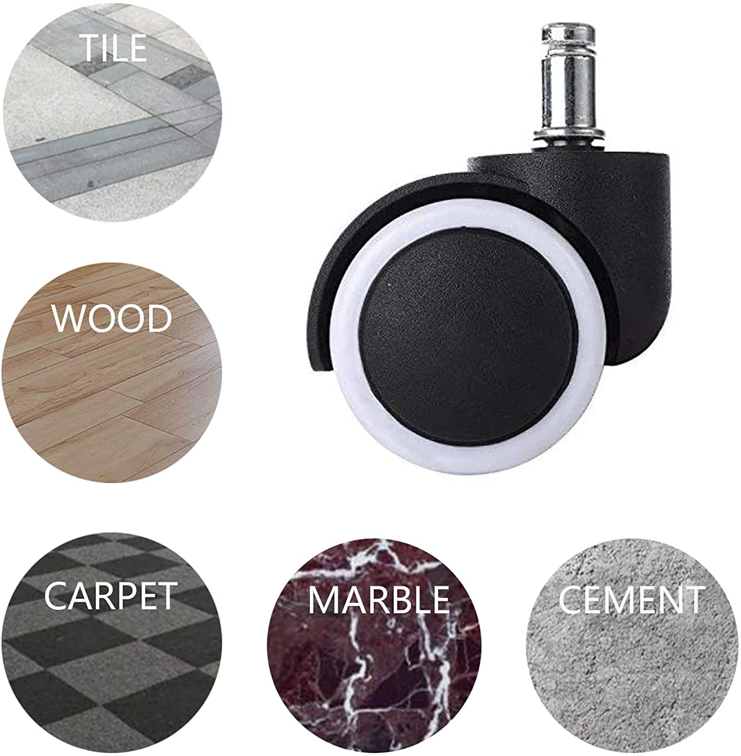 Ruota a Clip Sostitutive per Sedie in Poliuretano - Techly ICA-CT 891-WHE