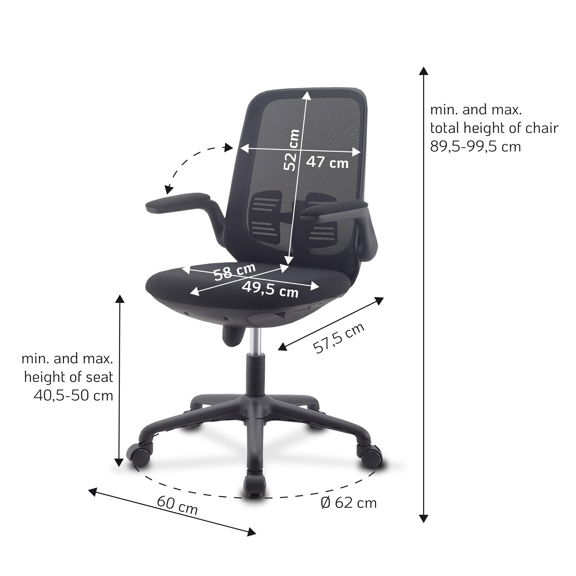Sedia per Ufficio Regolabile in Altezza con Braccioli Pieghevoli Nera - Techly ICA-CT ARMDL-BK
