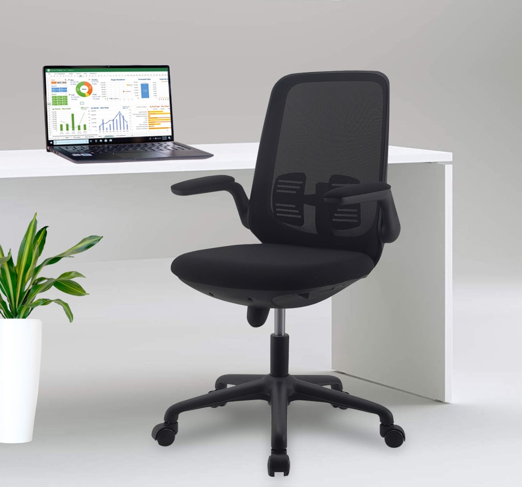 Sedia per Ufficio Regolabile in Altezza con Braccioli Pieghevoli Nera - Techly ICA-CT ARMDL-BK