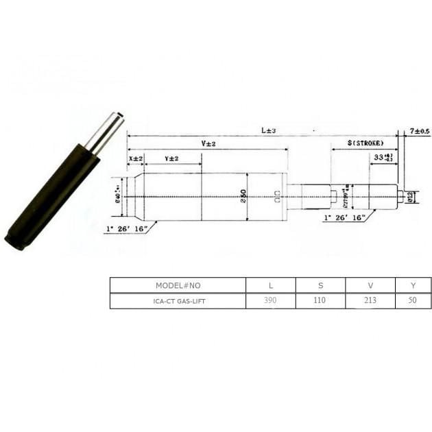 Pistone Gas per Sedia da Ufficio Altezza Regolabile Nero - Techly ICA-CT GAS-LIFT