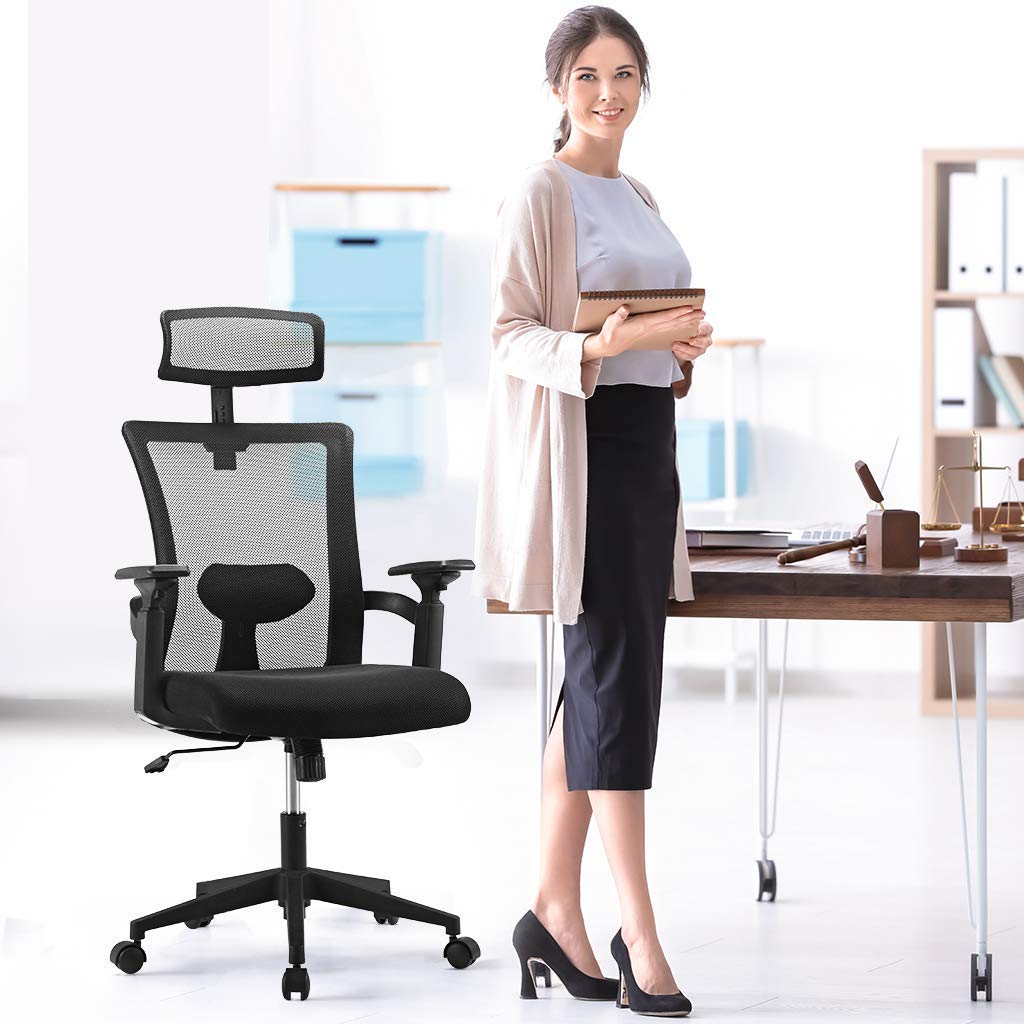 Sedia per Ufficio con Schienale Alto e Poggiatesta Regolabile Nero - Techly ICA-CT MC016