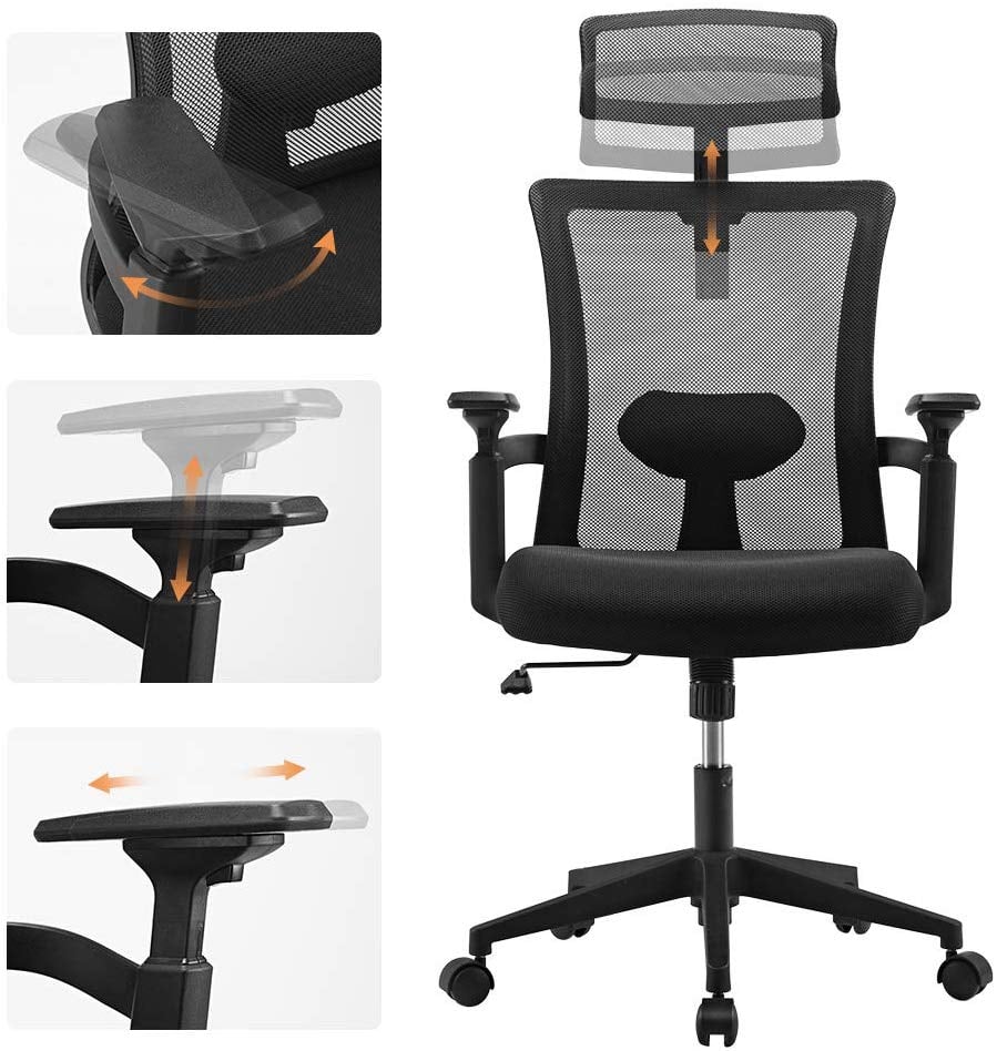 Sedia per Ufficio con Schienale Alto e Poggiatesta Regolabile Nero - Techly ICA-CT MC016