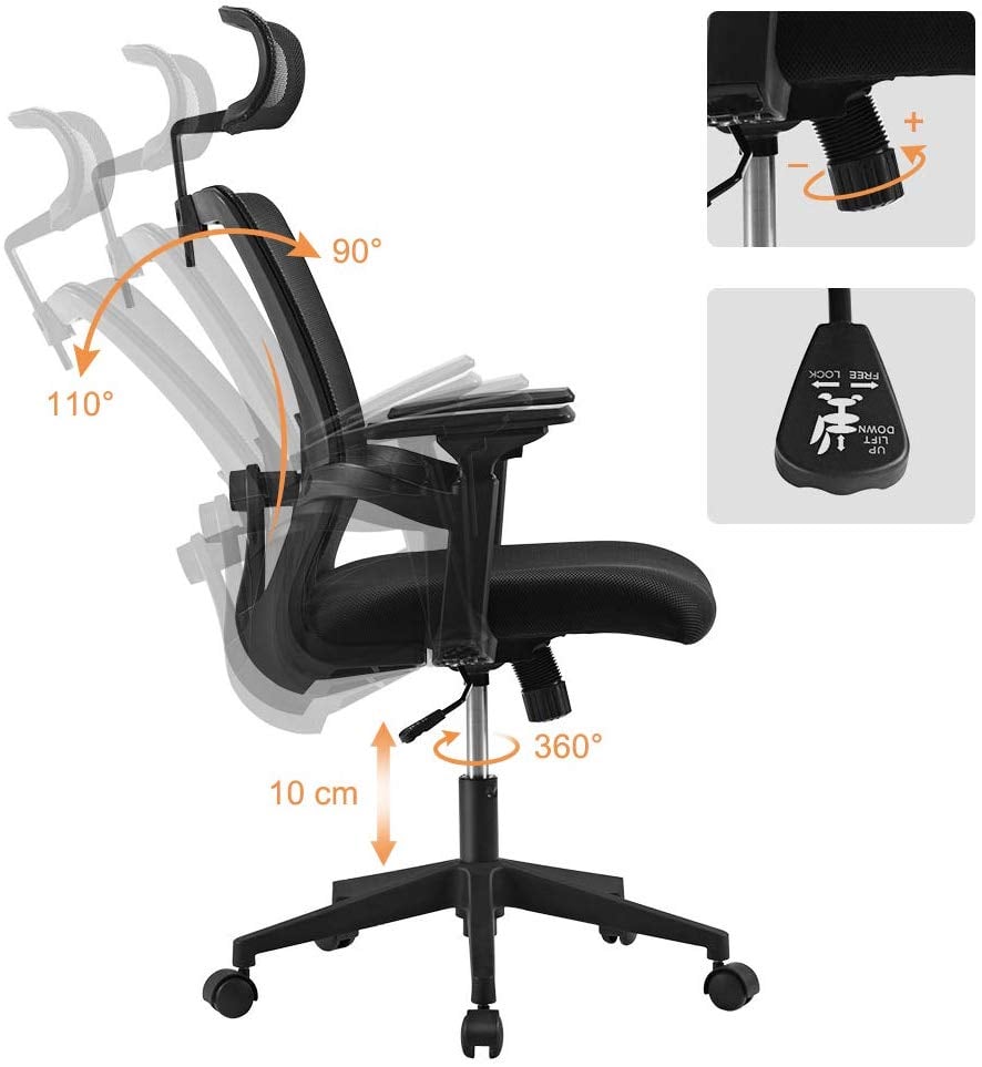 Sedia per Ufficio con Schienale Alto e Poggiatesta Regolabile Nero - Techly ICA-CT MC016
