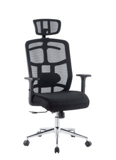 Office Chair with High Backrest, Headrest and Chrome Base Black - Techly ICA-CT MC020