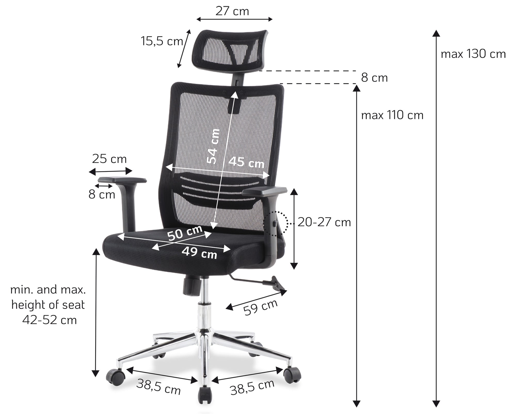 Sedia per Ufficio con Schienale Alto Poggiatesta e Base Cromata Nero - Techly ICA-CT MC021