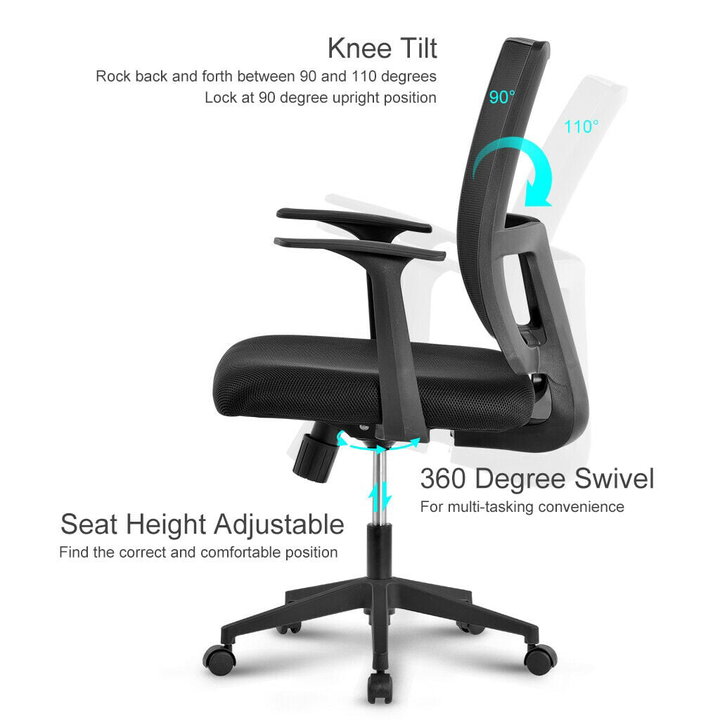 Sedia da Ufficio con Seduta Imbottita e Schienale in Rete - Techly ICA-CT MC085BK