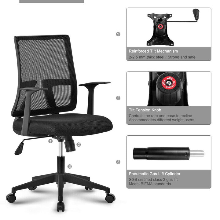 Sedia da Ufficio con Seduta Imbottita e Schienale in Rete - Techly ICA-CT MC085BK