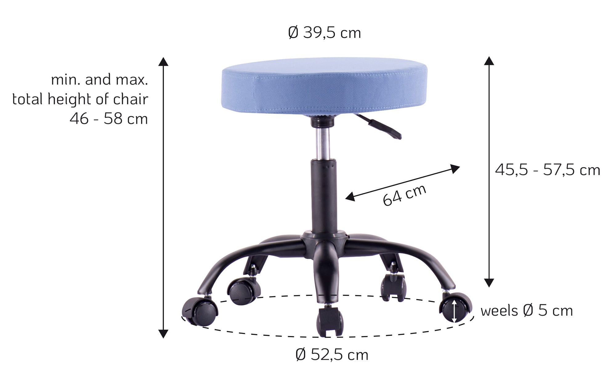 Sgabello Girevole con Ruote Altezza Regolabile Tessuto Sfoderabile Blu - Techly ICA-CT SGW-BL