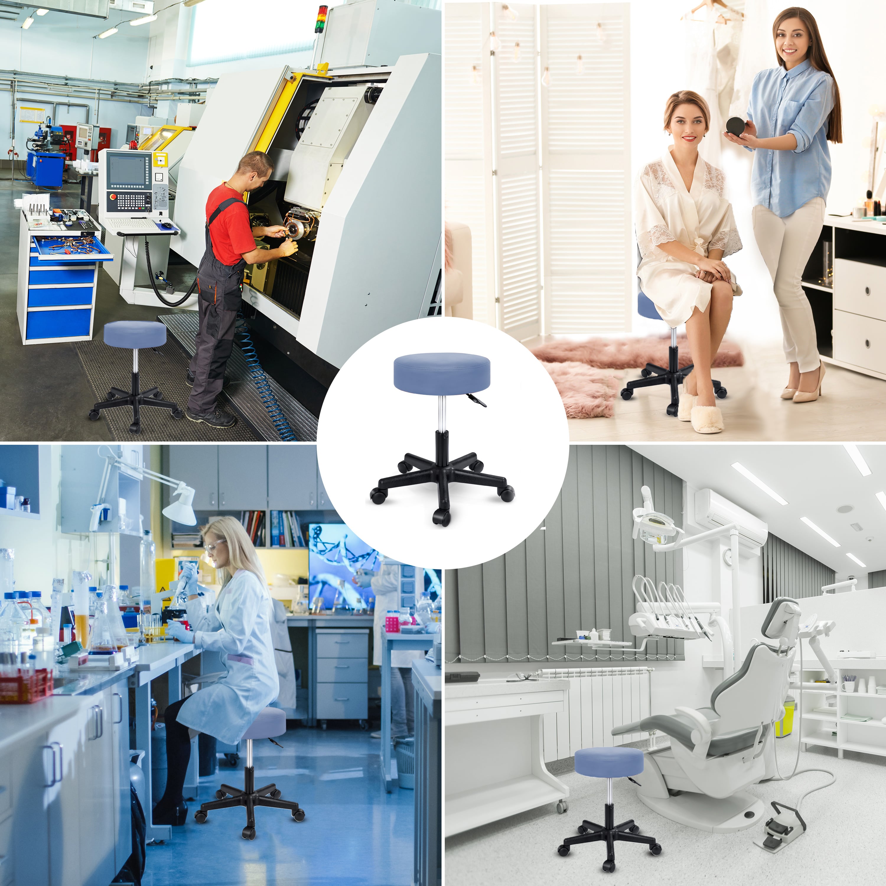 Sgabello Girevole con Ruote Altezza Regolabile Tessuto Sfoderabile Blu - Techly ICA-CT SGW-BL