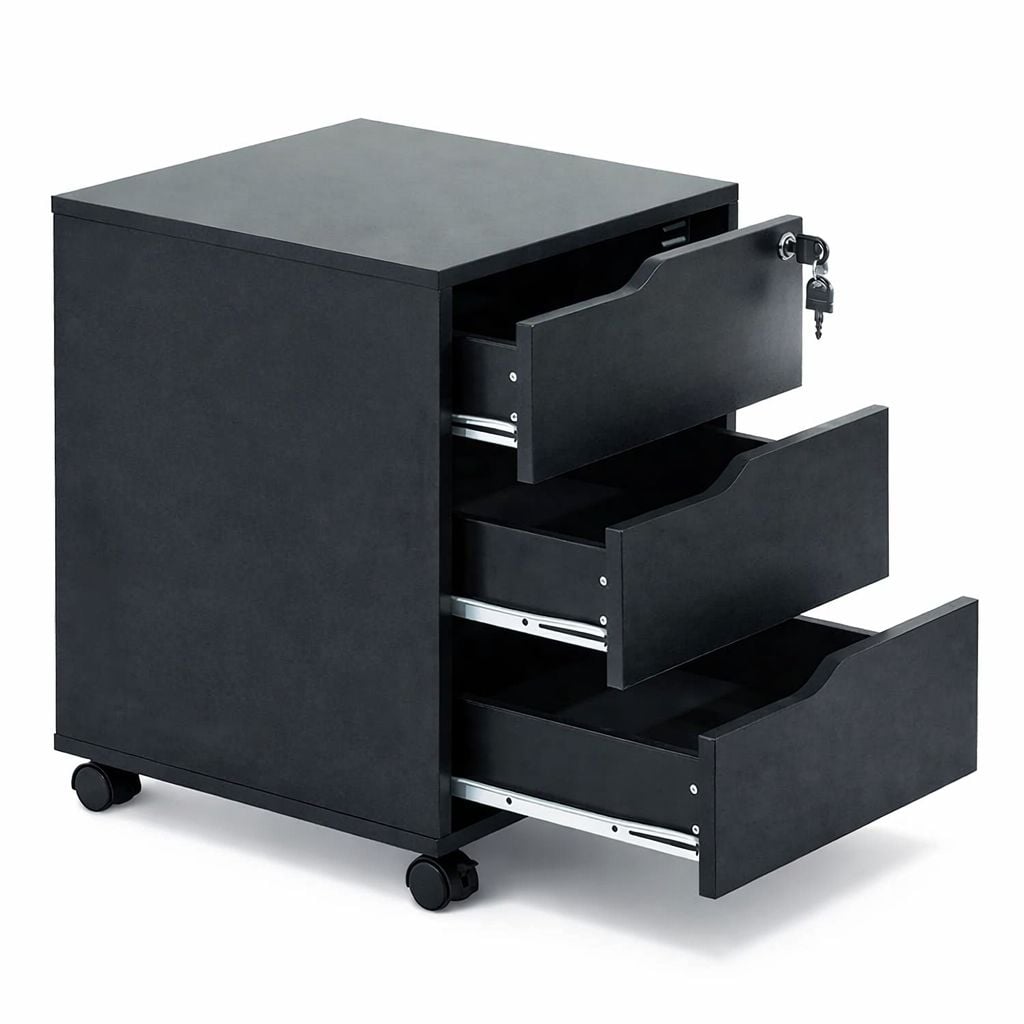 Cassettiera a Tre Cassetti con Ruote per Scrivania Nero - Techly ICA-FC 30BK