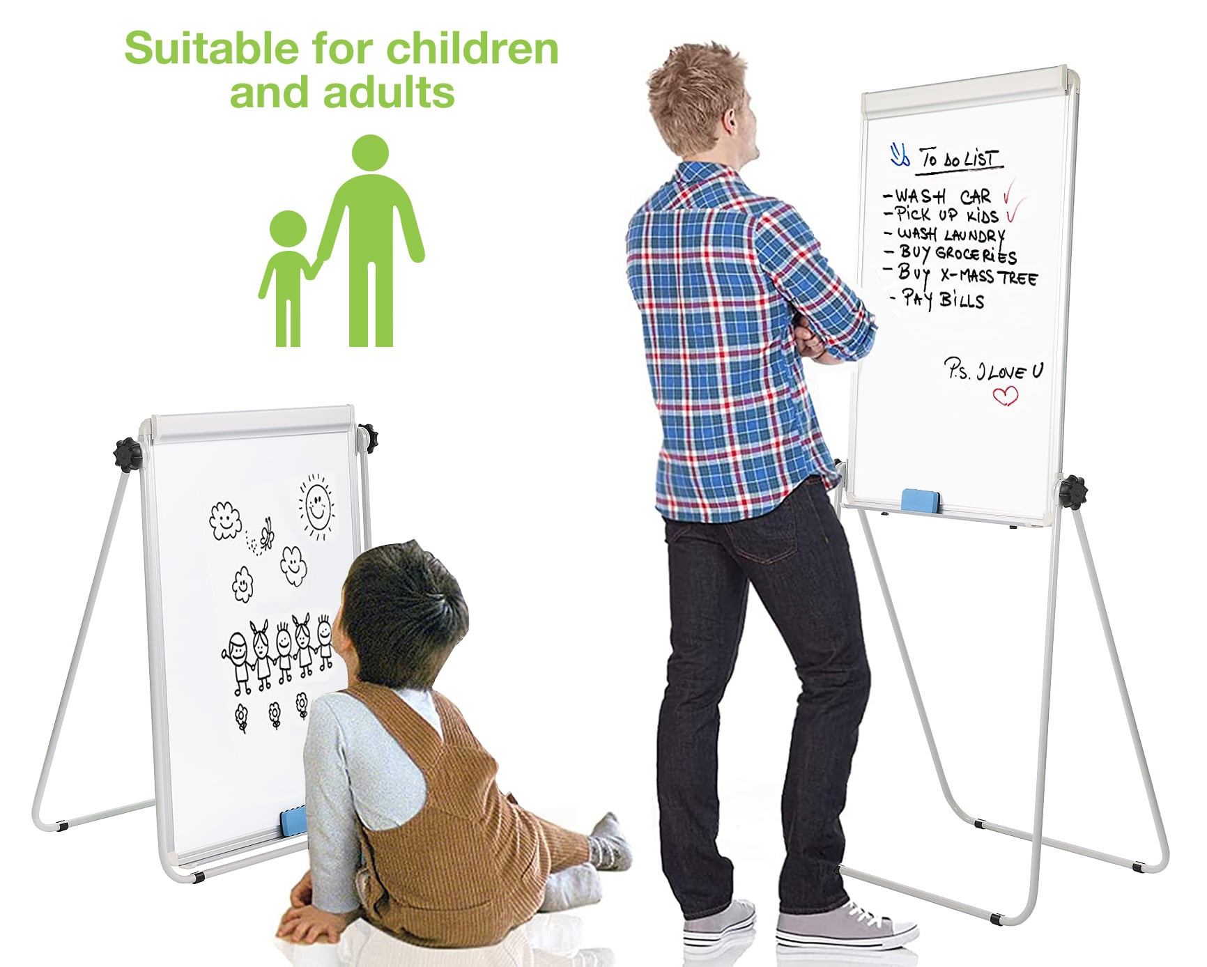 70 x 100 cm portable flipchart magnetic board with support - Techly ICA-FP 6670