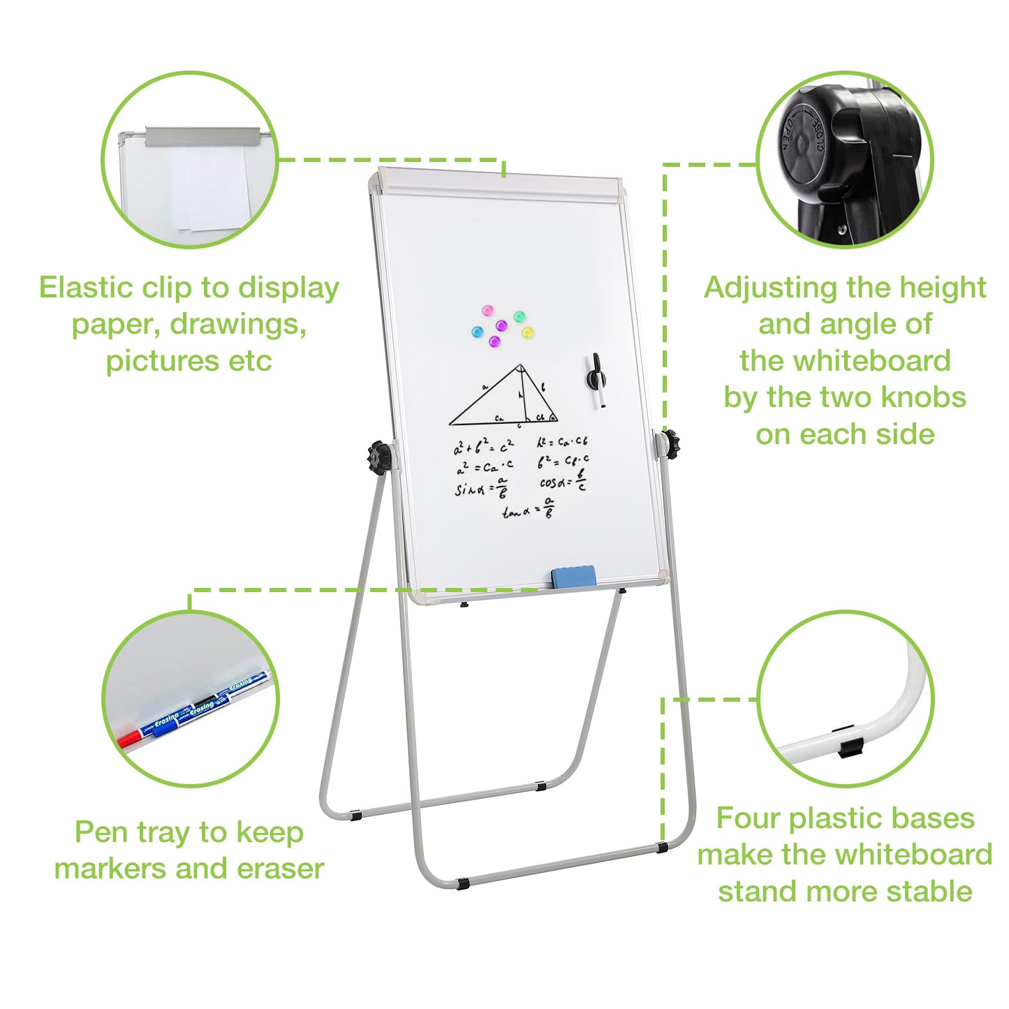 70 x 100 cm portable flipchart magnetic board with support - Techly ICA-FP 6670