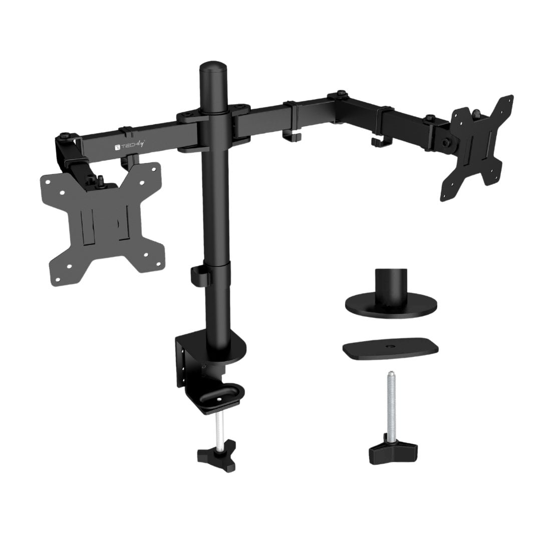 Supporto da Scrivania per 2 Monitor 13-27'' a Morsetto o Vite Passante - Techly ICA-LCD 052B