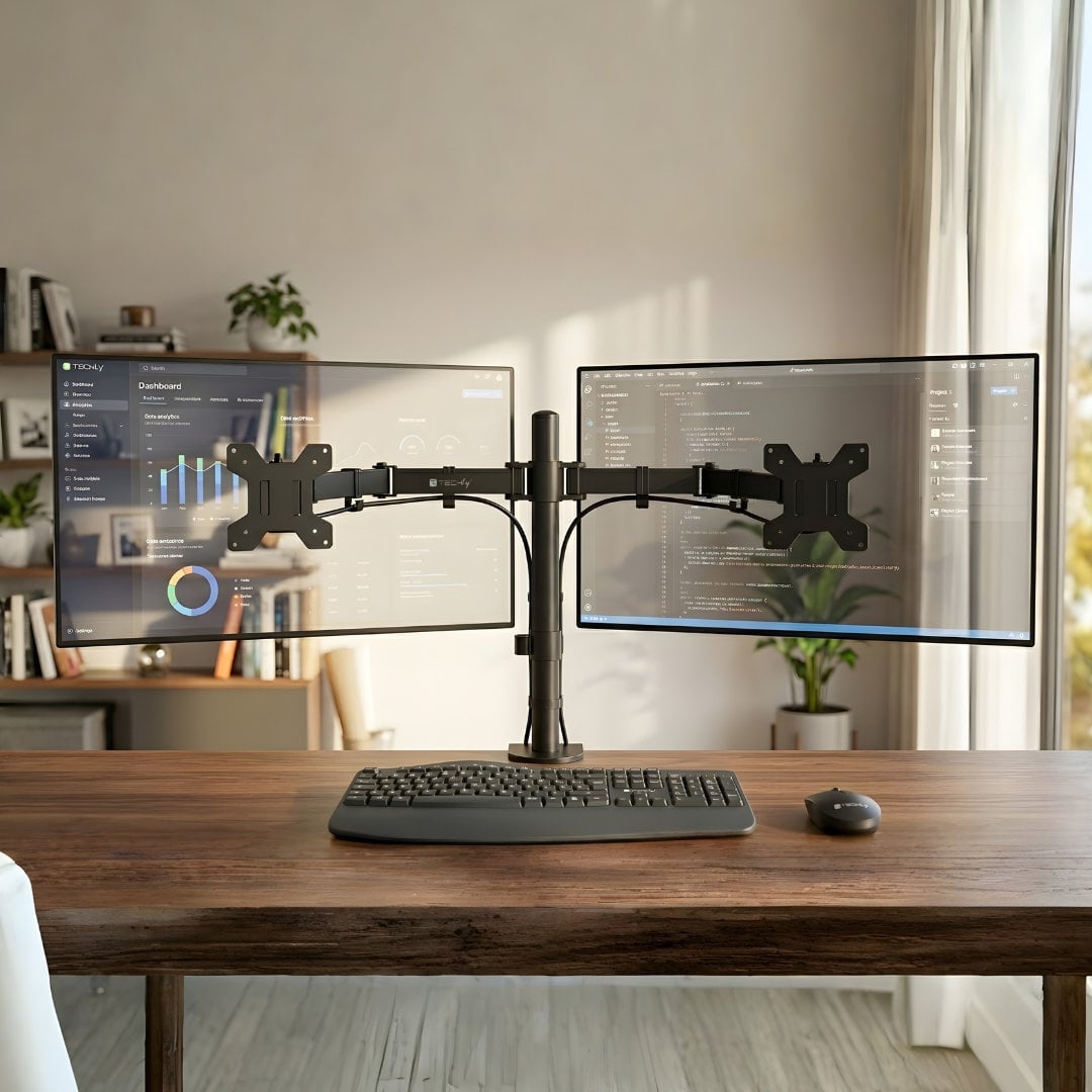 Supporto da Scrivania per 2 Monitor 13-27'' a Morsetto o Vite Passante - Techly ICA-LCD 052B