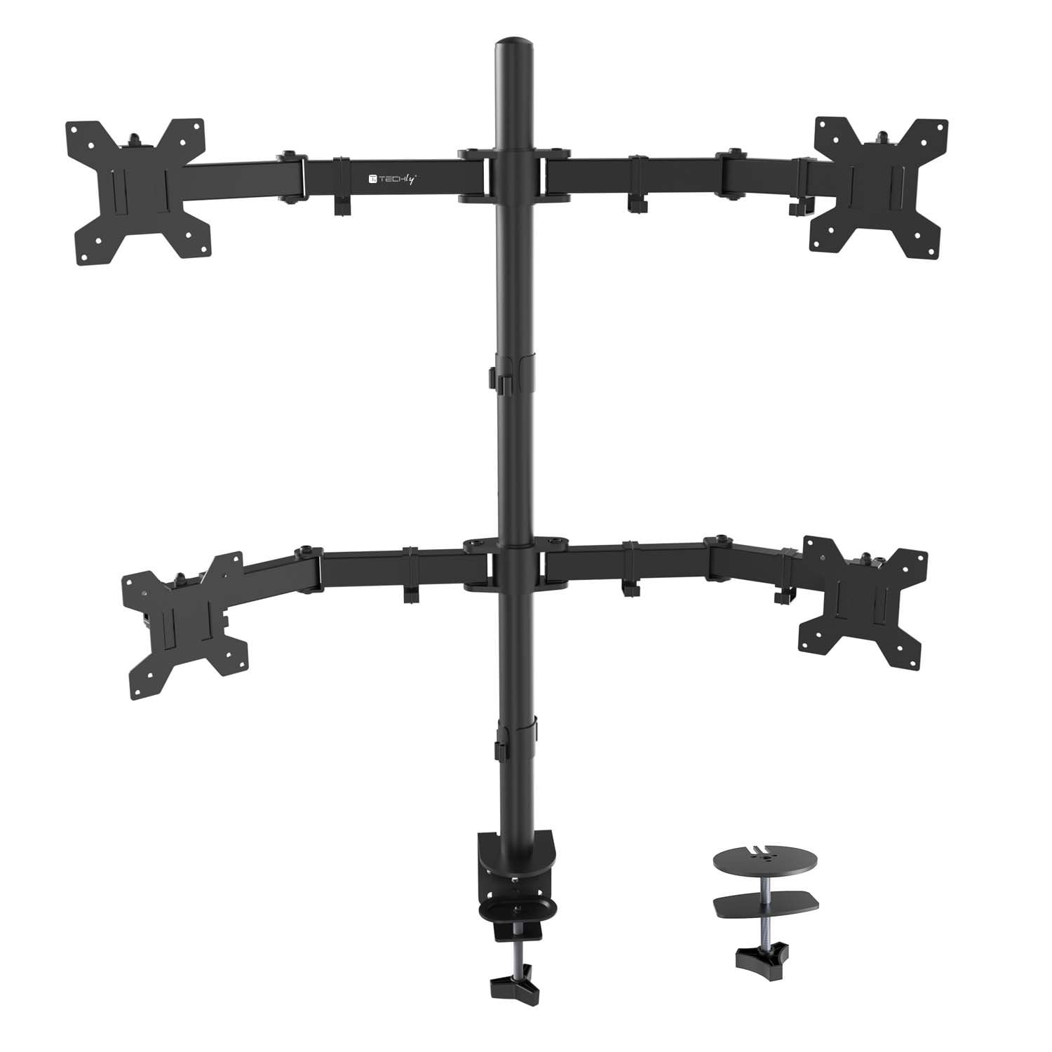 Supporto da Scrivania per 4 Monitor 13-27'' a Morsetto o Vite Passante - Techly ICA-LCD 054B