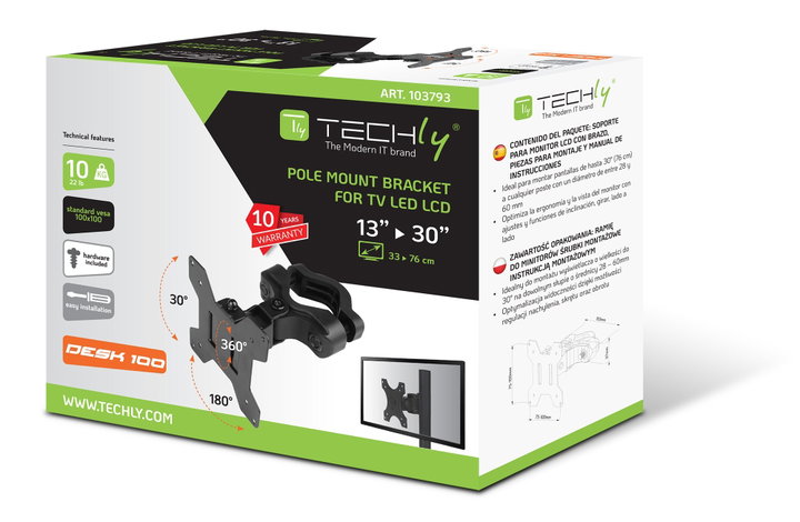 Supporto per fissaggio su palo per monitor 13-30" - Techly ICA-LCD 100BK