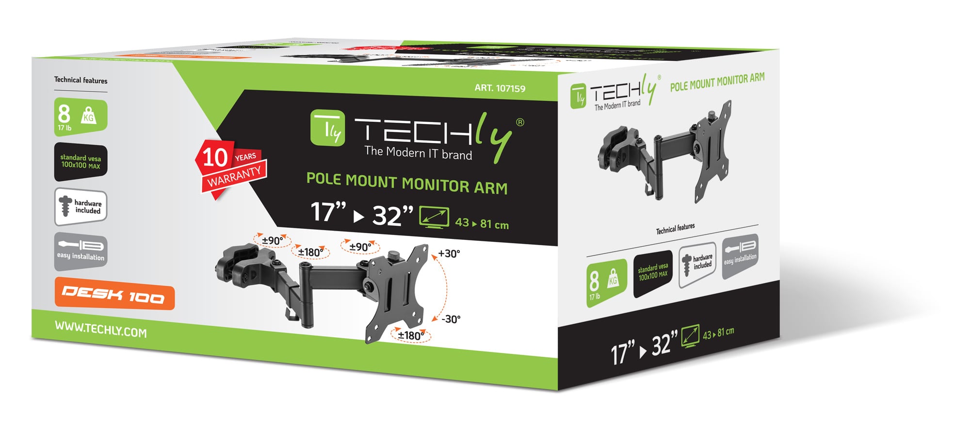 Staffa per Fissaggio a Palo TV LED/LCD 17-32'' Nero - Techly ICA-LCD 110BK