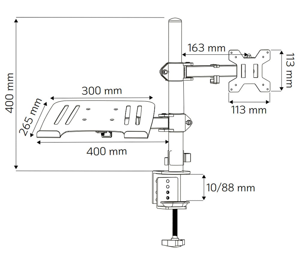 Supporto da Scrivania Braccio per Monitor 13-32'' e Mensola per Laptop - Techly ICA-LCD 174NB