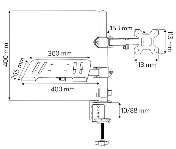 Desk Mount Arm for Monitor 13-32" and Laptop Shelf - Techly ICA-LCD 174NB