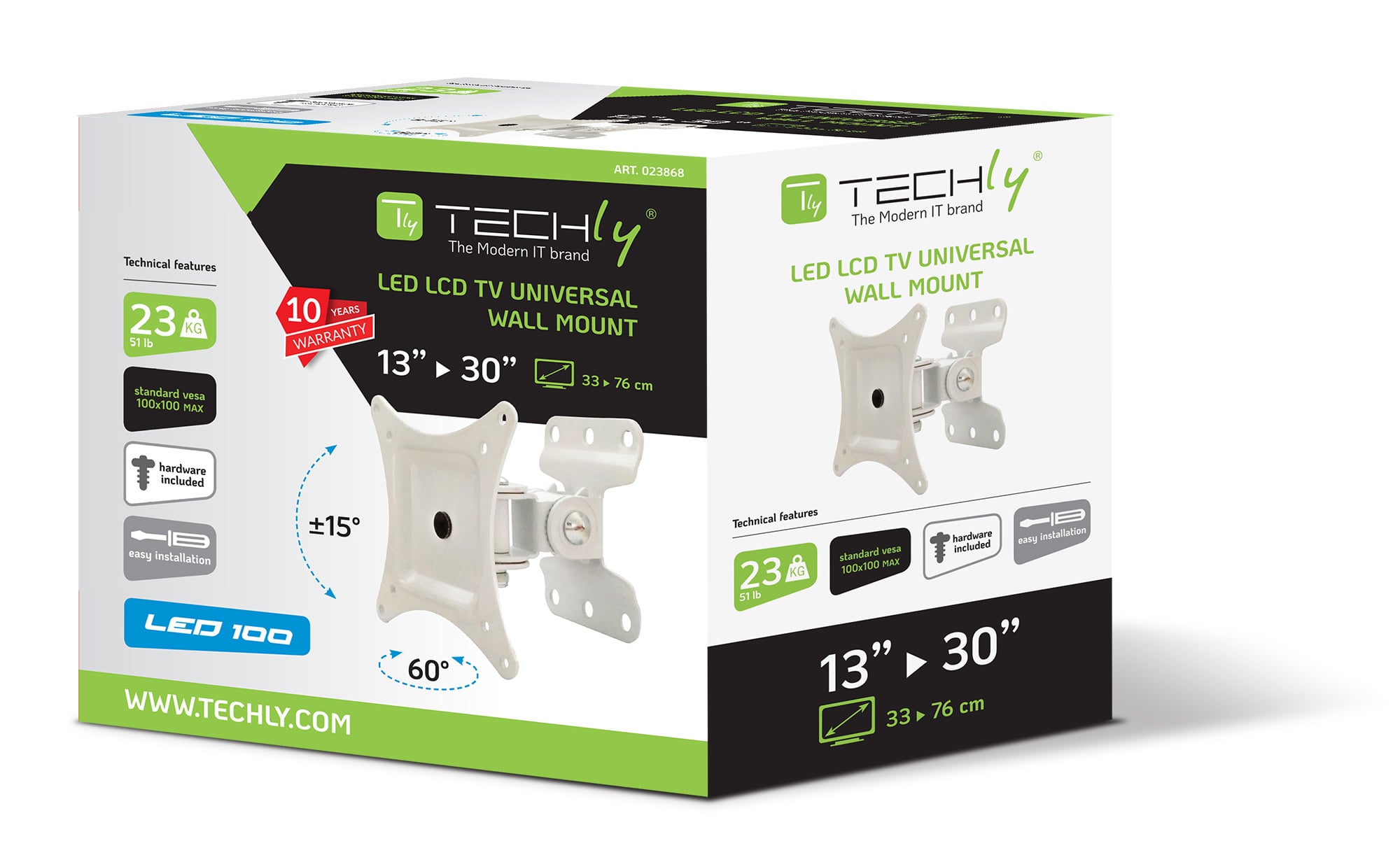 Wall Mount for 13 LED TV - 30 " Full Motion White - Techly ICA-LCD 201 Wh