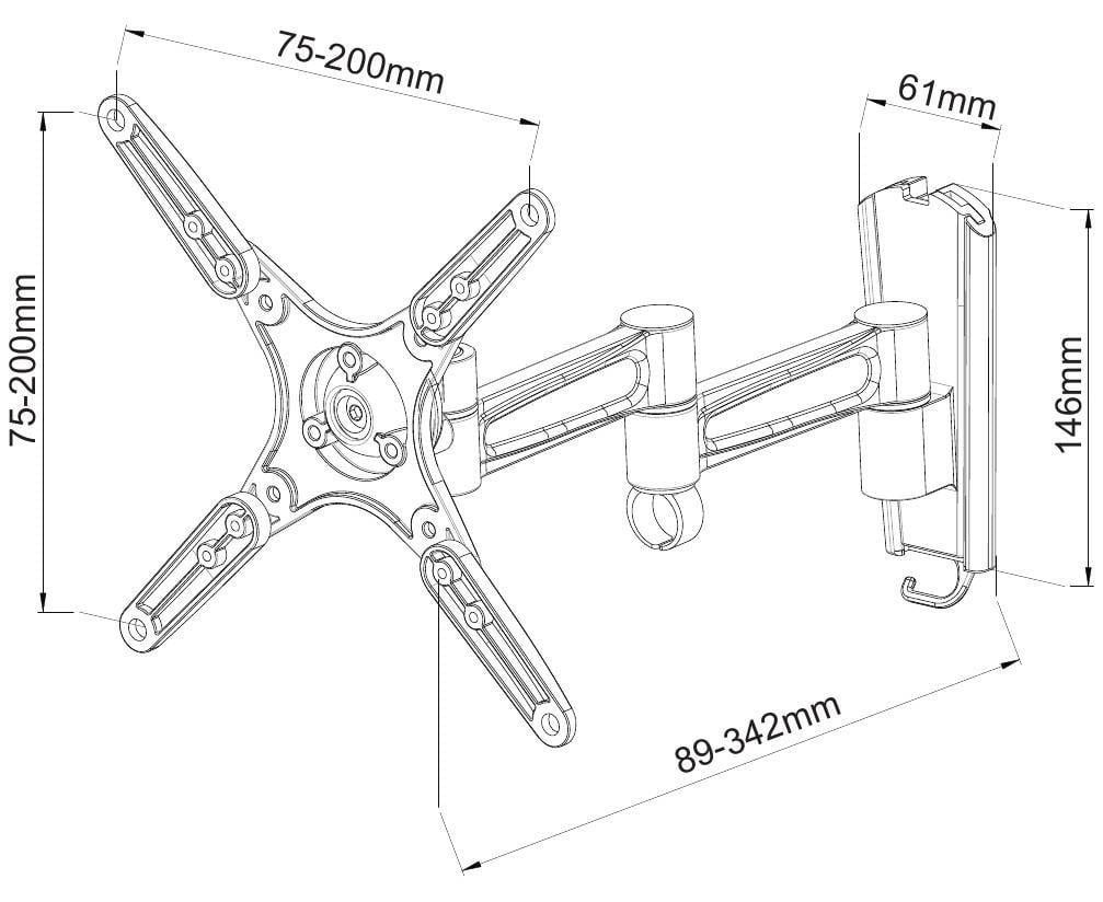 Supporto a Muro per TV LED LCD 13 - 37'' Inclinabile 3 Snodi Nero - Techly ICA-LCD 2102