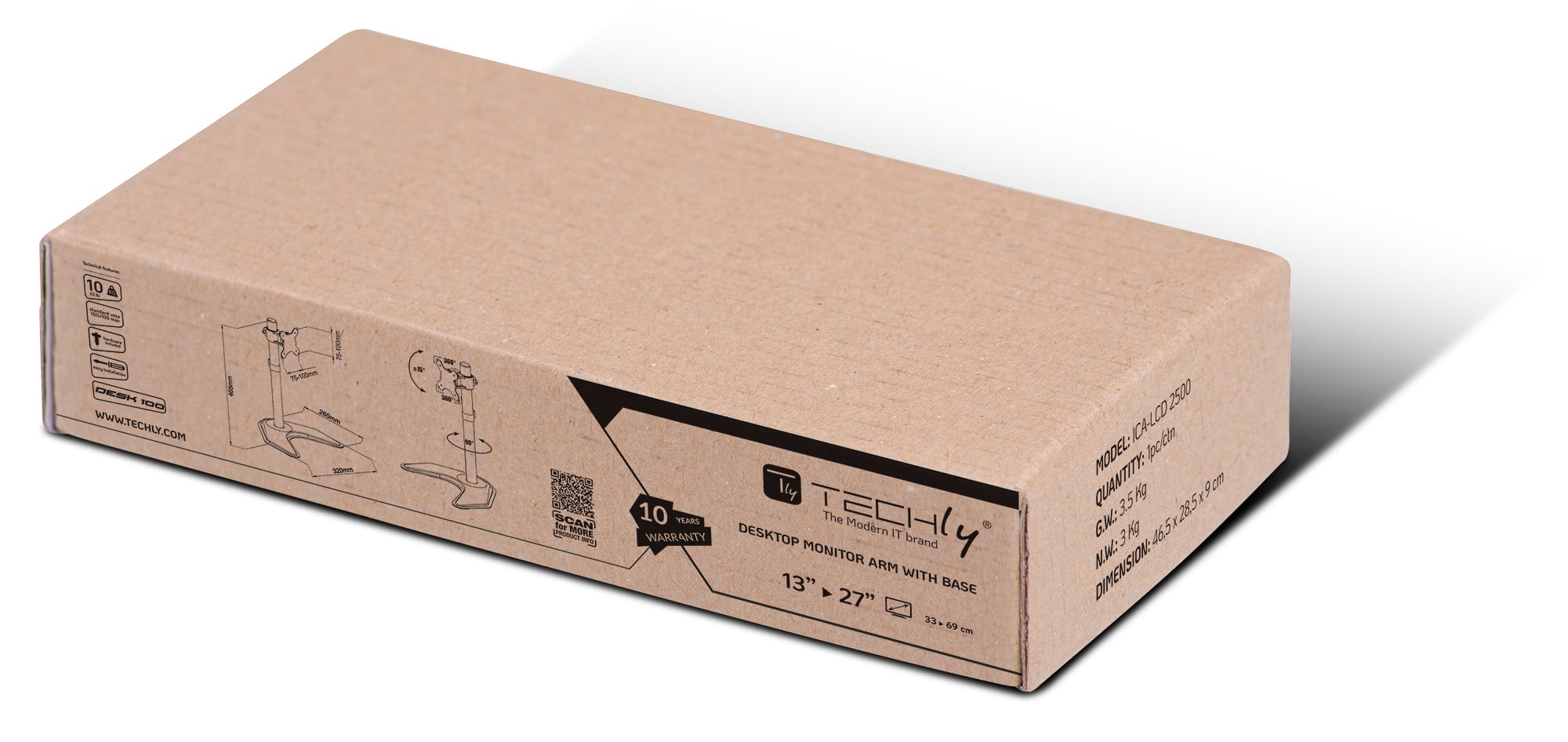Supporto da scrivania per 1 Monitor LCD 13-27'' con base h.465mm - Techly ICA-LCD 2500