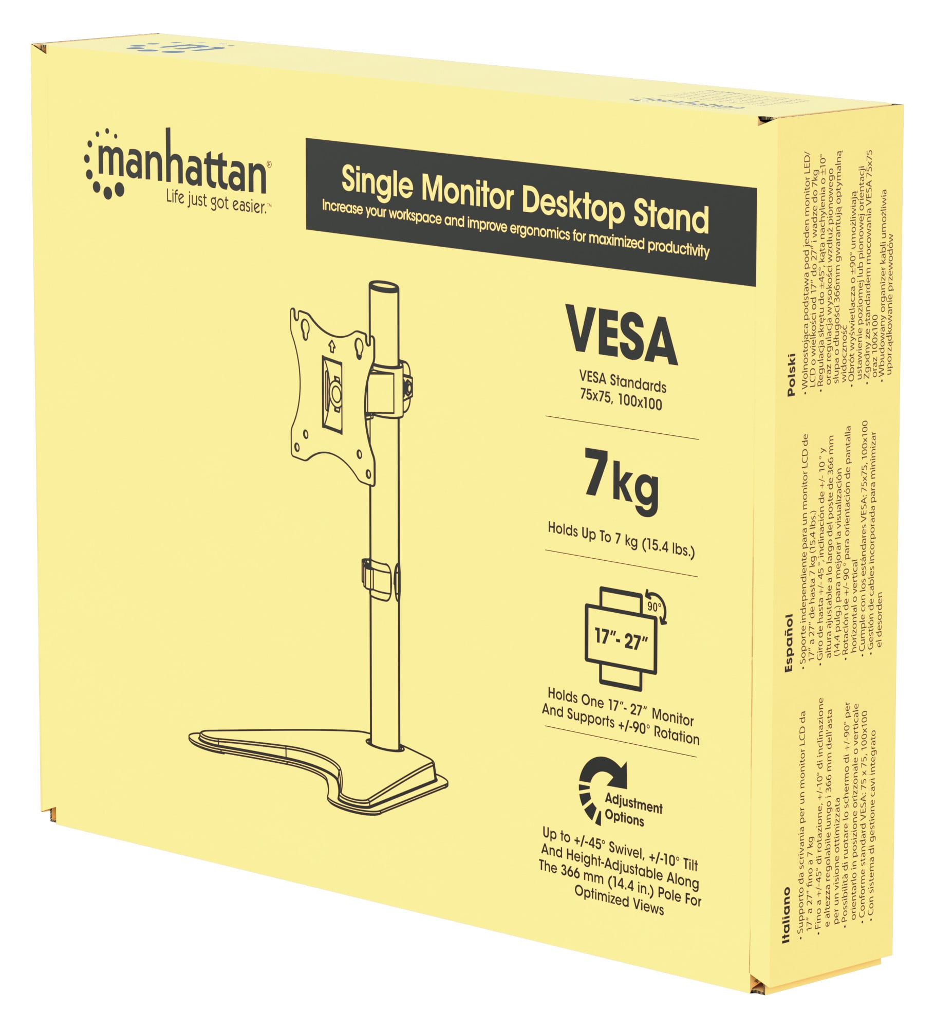 Stand da Scrivania per 1 Monitor LCD 17-27'' con base h.366mm - Manhattan ICA-LCD 2500E