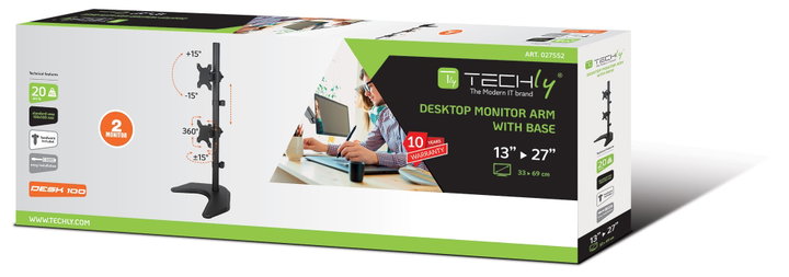 Supporto da scrivania per 2 monitor 13-27" con base o vite passante - Techly ICA-LCD 2520V