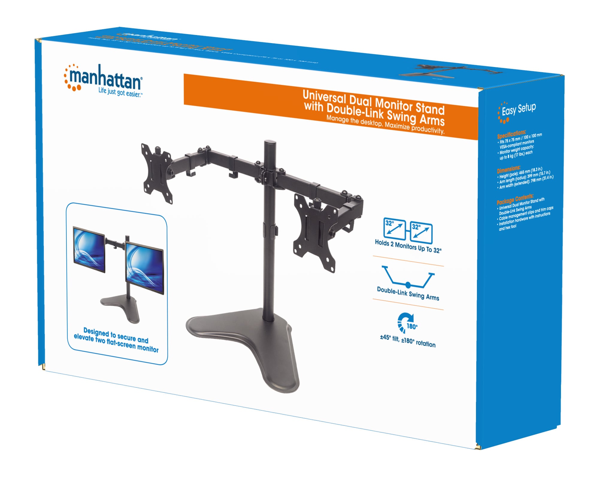 Supporto da Scrivania per 2 Monitor 13-32'' con Base e Doppio Snodo - Manhattan ICA-LCD 2524M
