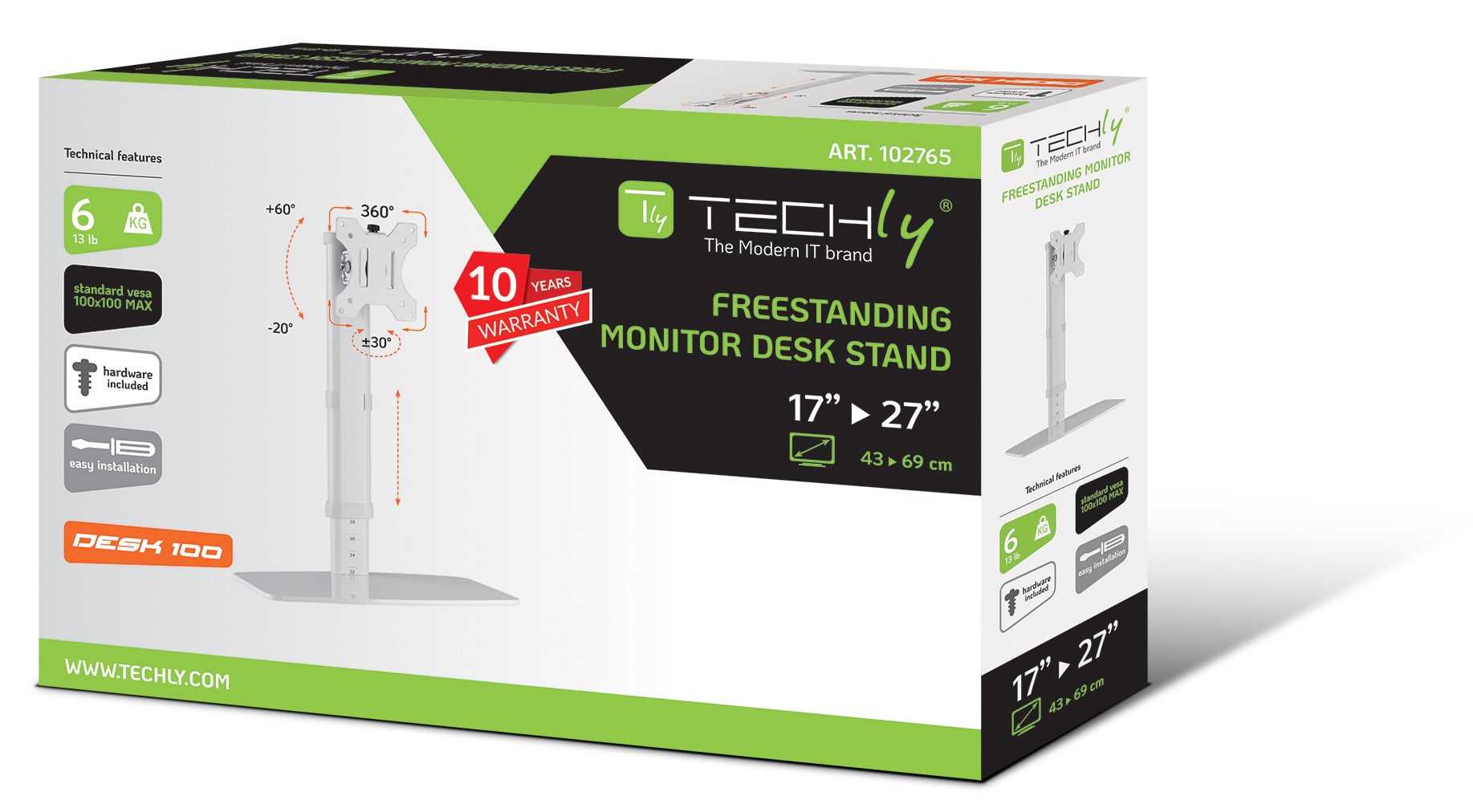 Supporto da Tavolo Stand per Monitor 17-27'' con Base - Techly ICA-LCD 260