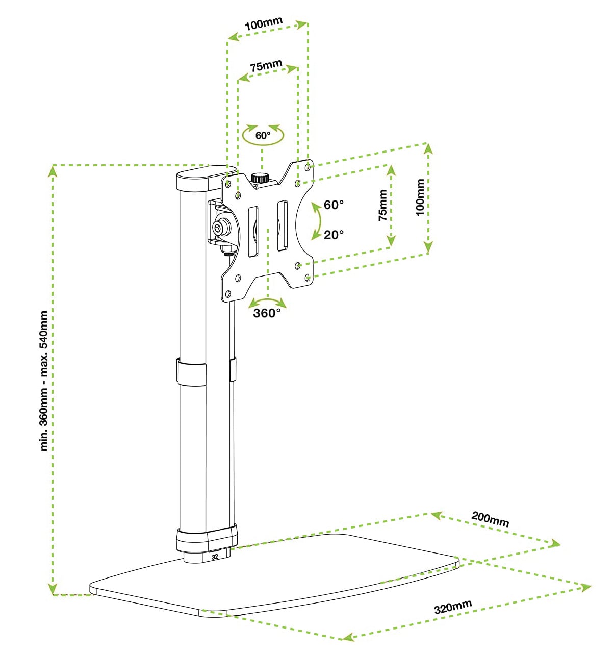 Supporto da Tavolo Stand per Monitor 17-27'' con Base - Techly ICA-LCD 260