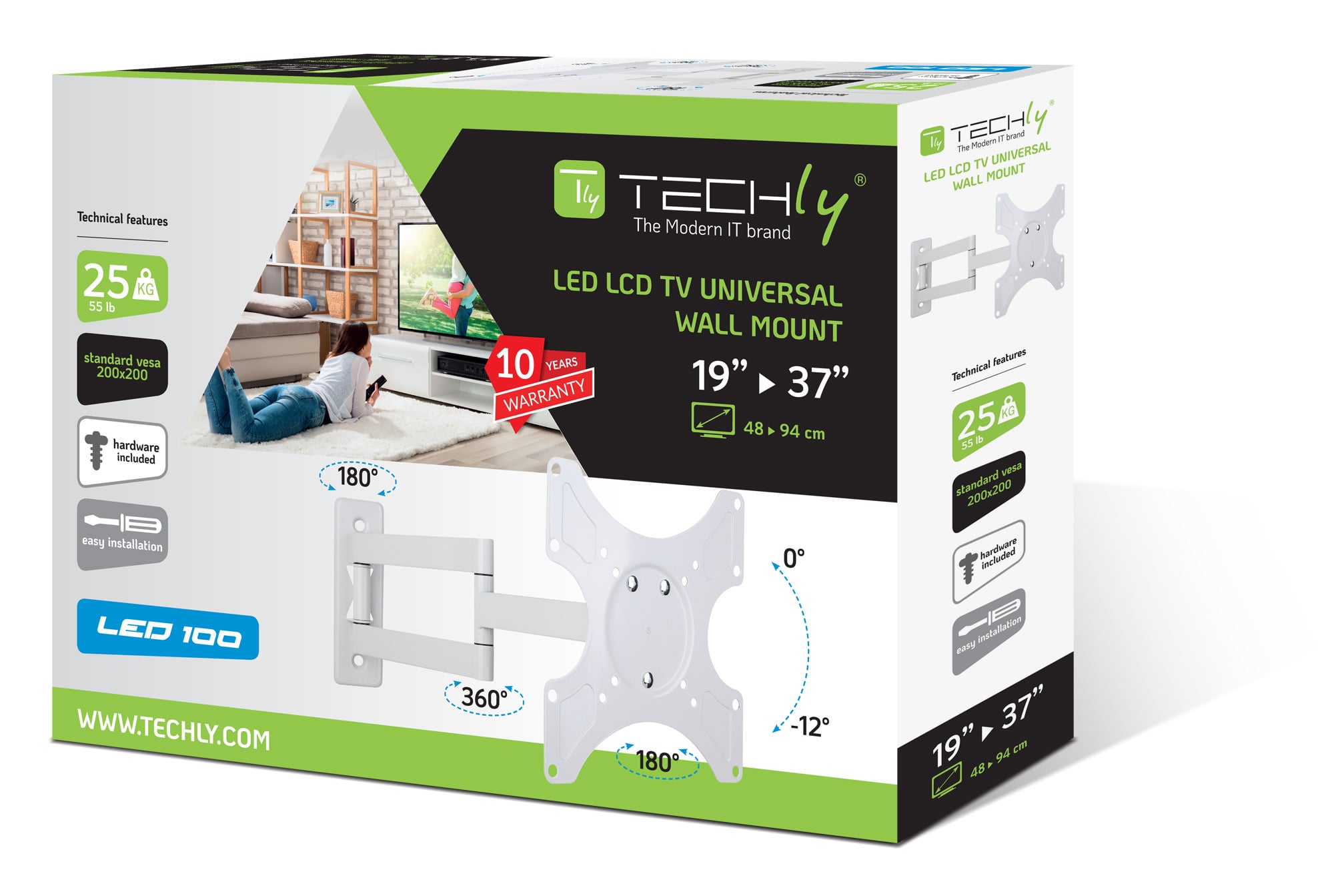 Wall mount for 19 LED TV - 37 " 3 tilt White joints - Techly ICA-LCD 2903 Wh