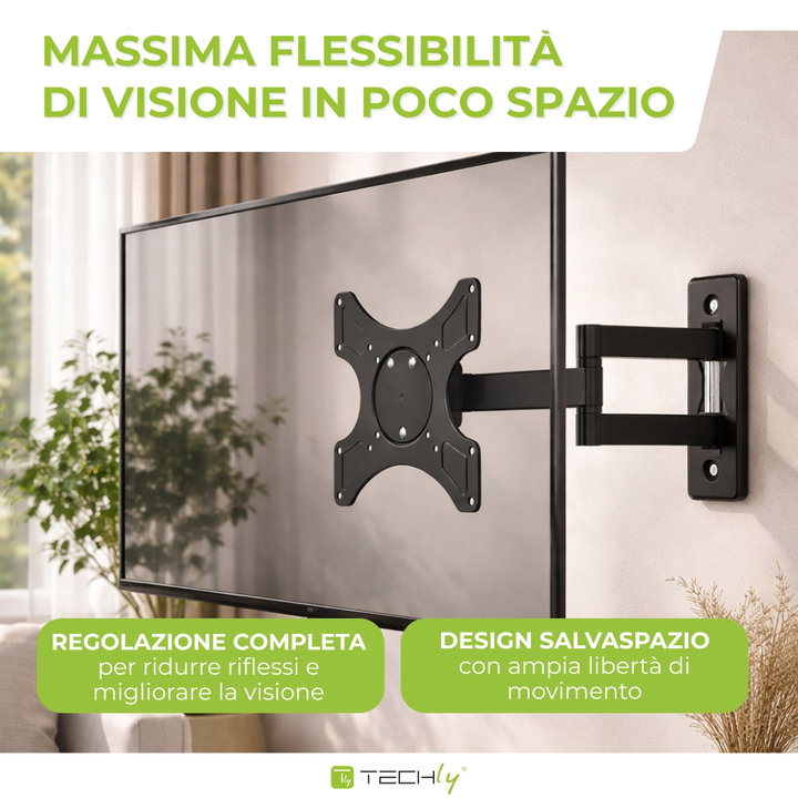 Supporto a Muro per TV LED LCD 19-37" Inclinabile 3 Snodi Bianco - Techly ICA-LCD 2903WH