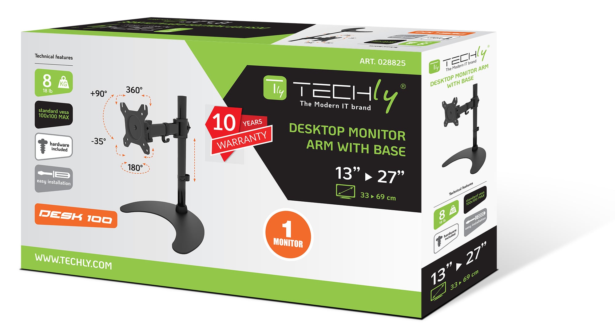 Supporto da scrivania per 1 Monitor LCD 13-27'' con base h.400mm - Techly ICA-LCD 3400