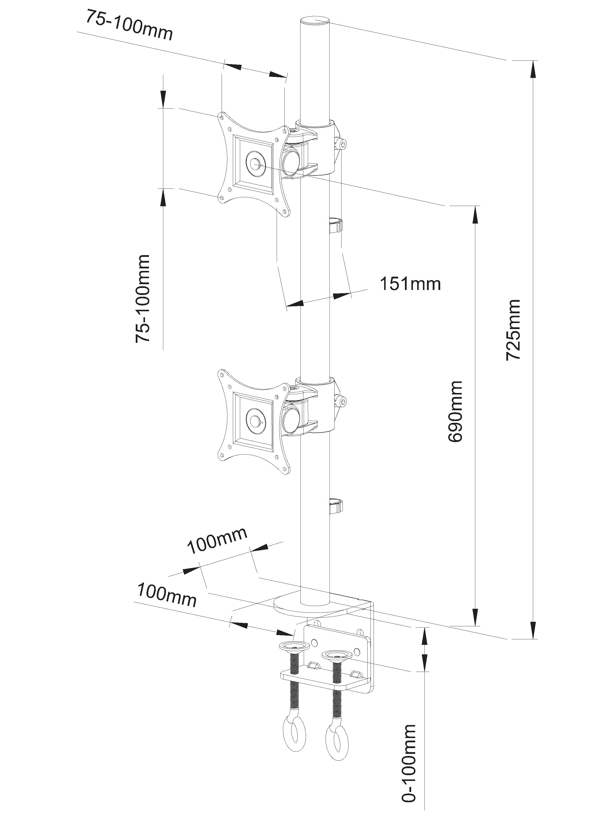 Supporto da Scrivania per 2 Monitor 13-27'' con Morsetto - Techly ICA-LCD 350-D