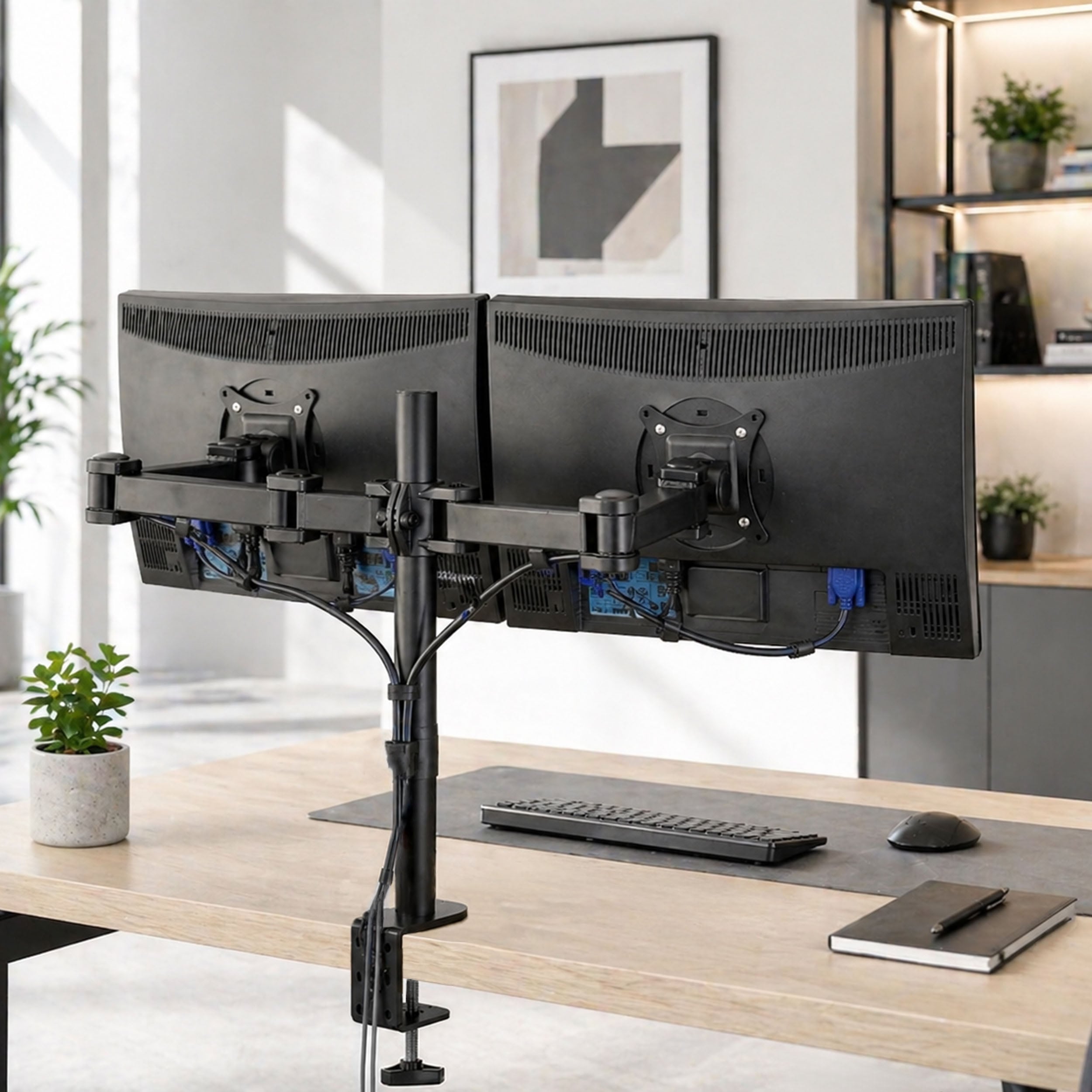 Supporto da Scrivania per 2 Monitor 13-27'' Installazione con Morsetto o Vite Passante - Techly ICA-LCD 382-D