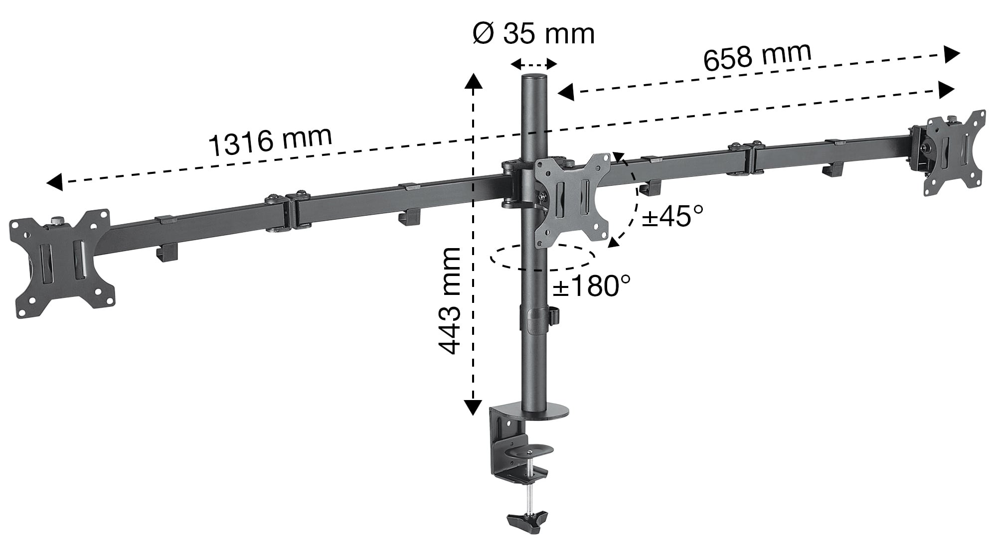 Desk support for 3 Monitor 13 - 27 " with Clamp - Manhattan ICA-LCD 461 -T