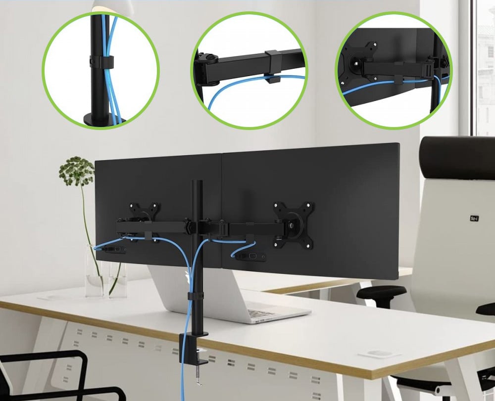 Supporto da Scrivania per 2 Monitor 13-27'' Diametro 48 mm ad Altezza Regolabile con Morsetto a C - Techly ICA-LCD 482-D