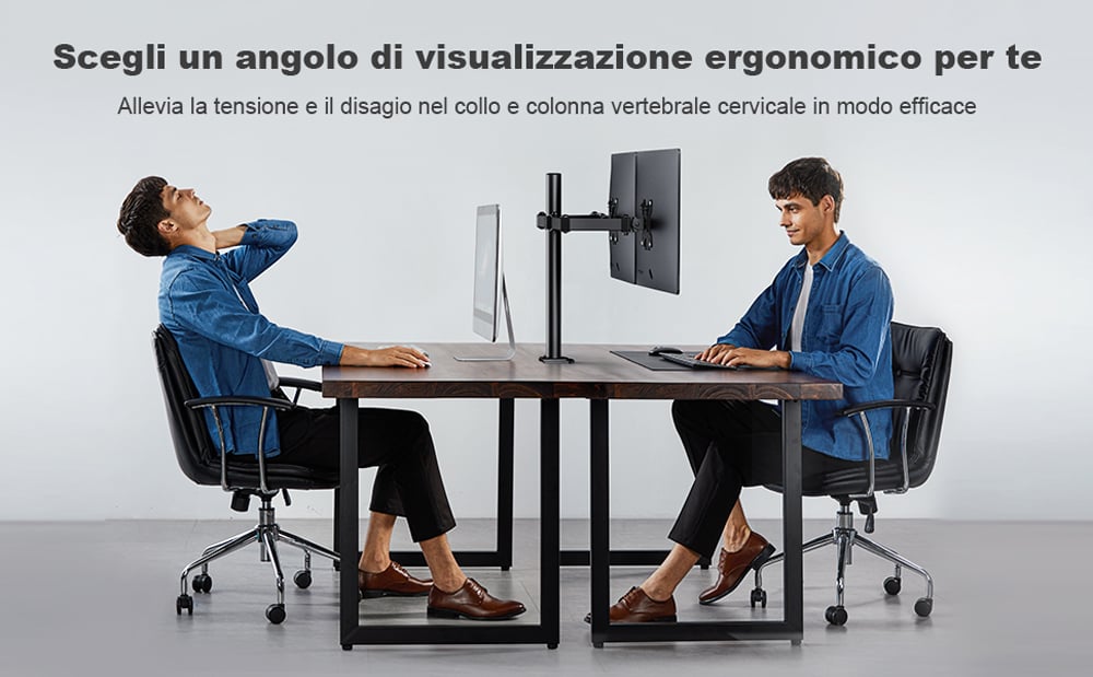 Supporto da Scrivania per 2 Monitor 13-27'' Diametro 48 mm ad Altezza Regolabile con Morsetto a C - Techly ICA-LCD 482-D