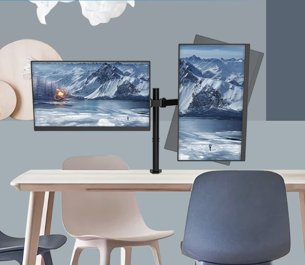 Supporto da Scrivania per 2 Monitor 13-27'' Diametro 48 mm ad Altezza Regolabile con Morsetto a C - Techly ICA-LCD 482-D