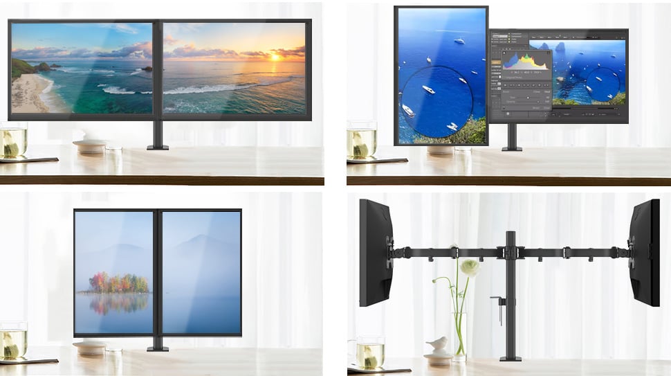 Supporto da Scrivania per 2 Monitor 13-27'' Diametro 48 mm ad Altezza Regolabile con Morsetto a C - Techly ICA-LCD 482-D