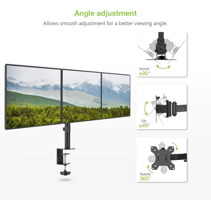 Desktop stand for 3 Monitor 13-24" with Clamp - Techly ICA-LCD 482-T