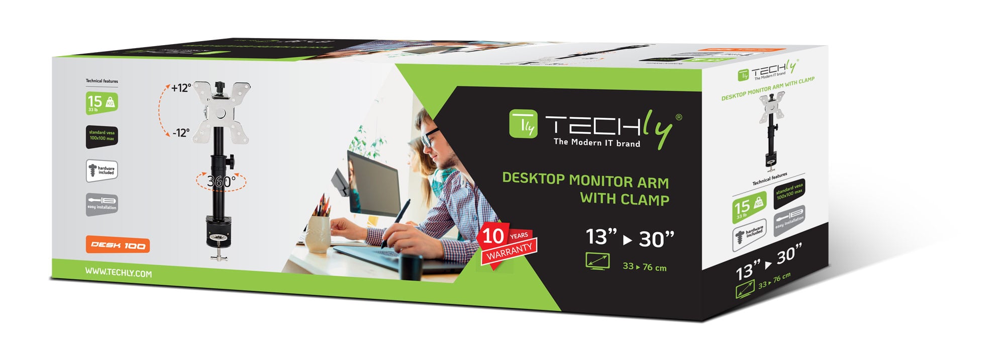 Supporto da Scrivania per Monitor 13-30'' Braccio Corto Inclinabile - Techly ICA-LCD 500BK