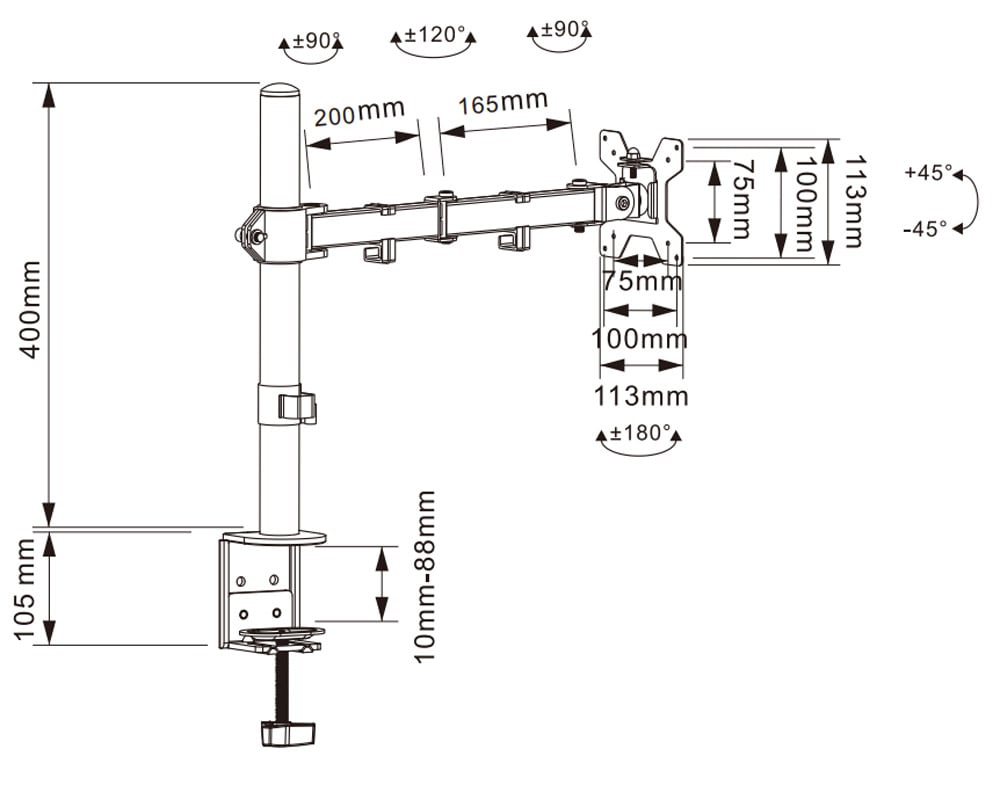 Supporto da Scrivania per Monitor 13-27'' Doppio Snodo di Regolazione - Techly ICA-LCD 503BK2