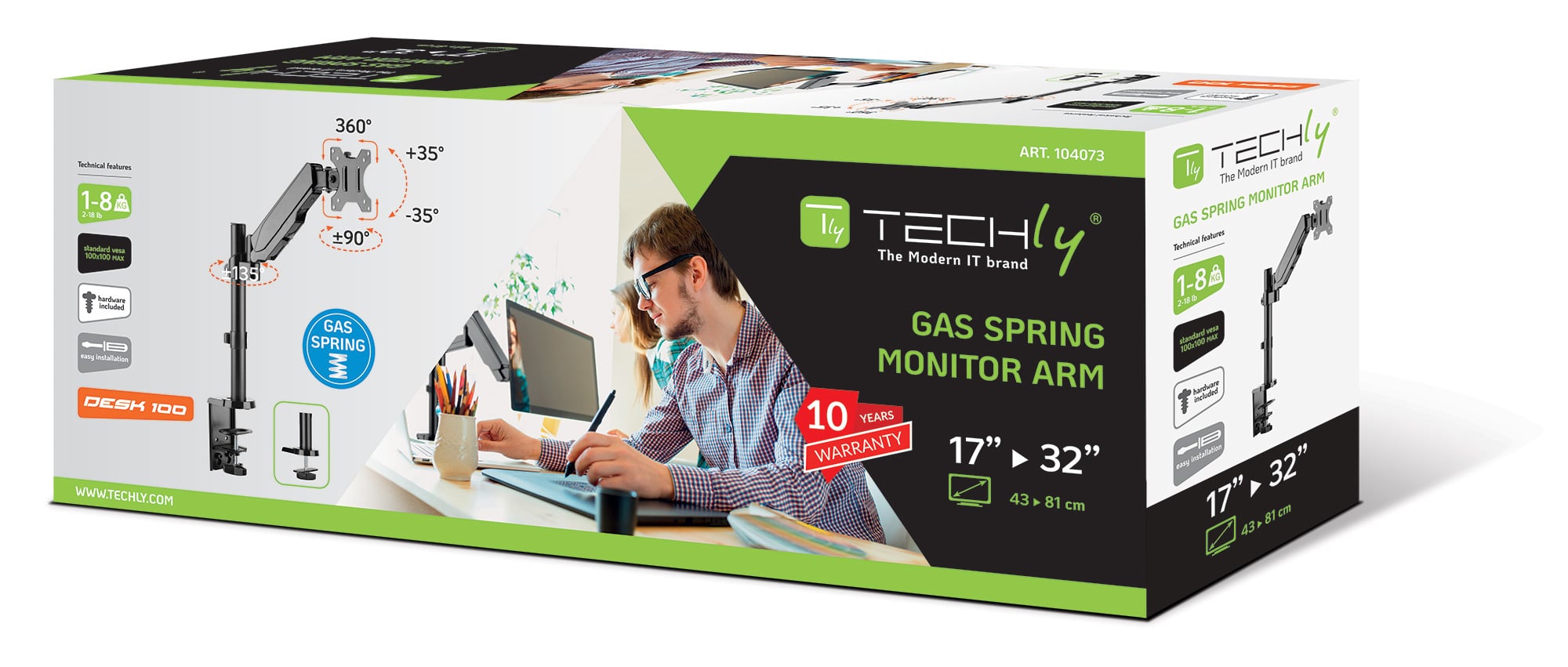 Supporto da Scrivania per Monitor 17-32'' con Molla a Gas Estensione 306 mm - Techly ICA-LCD 515B