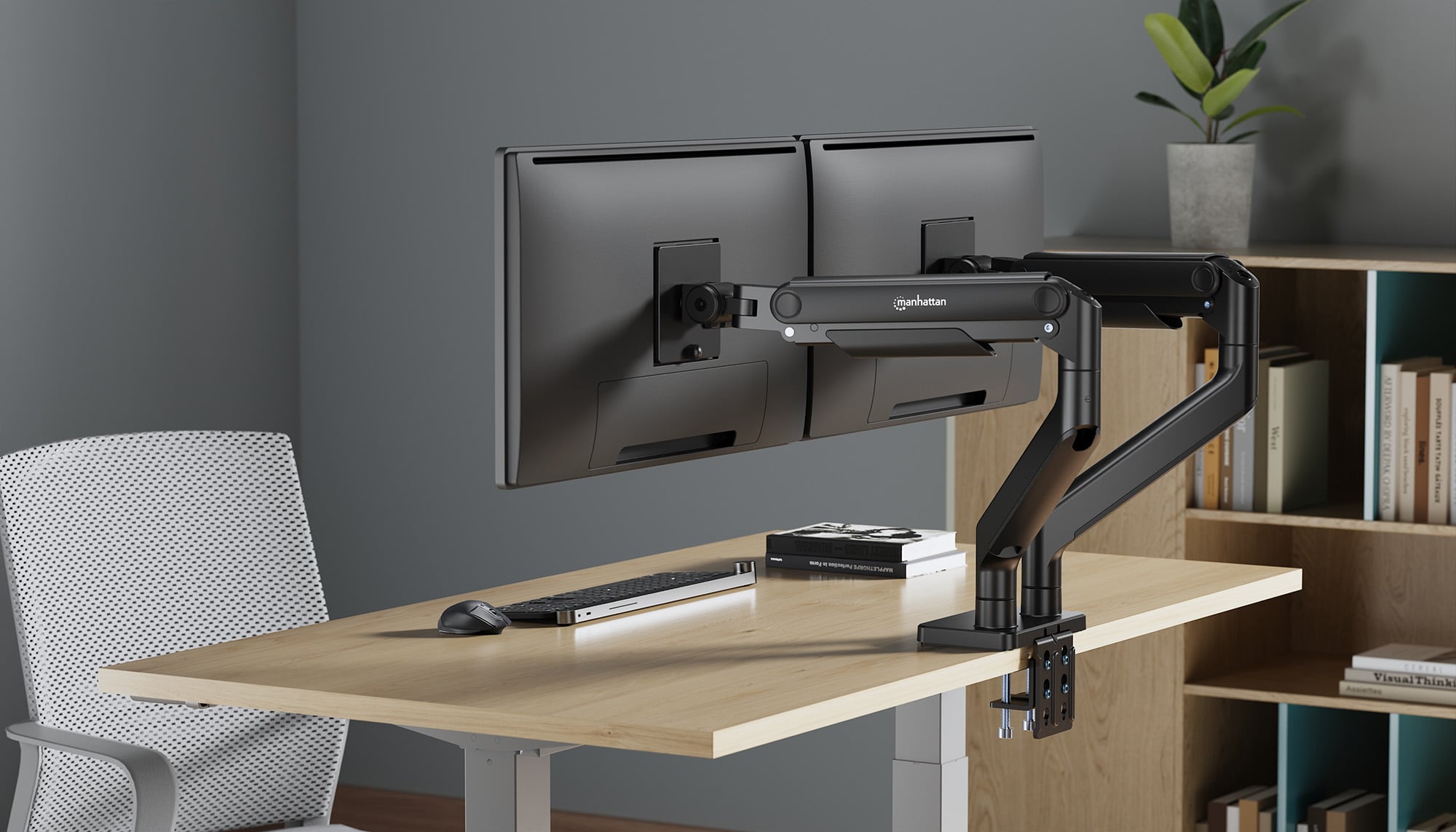 Supporto da Scrivania per Doppio Monitor 17-45'' con Molla Meccanica in Alluminio - Manhattan ICA-LCD 545