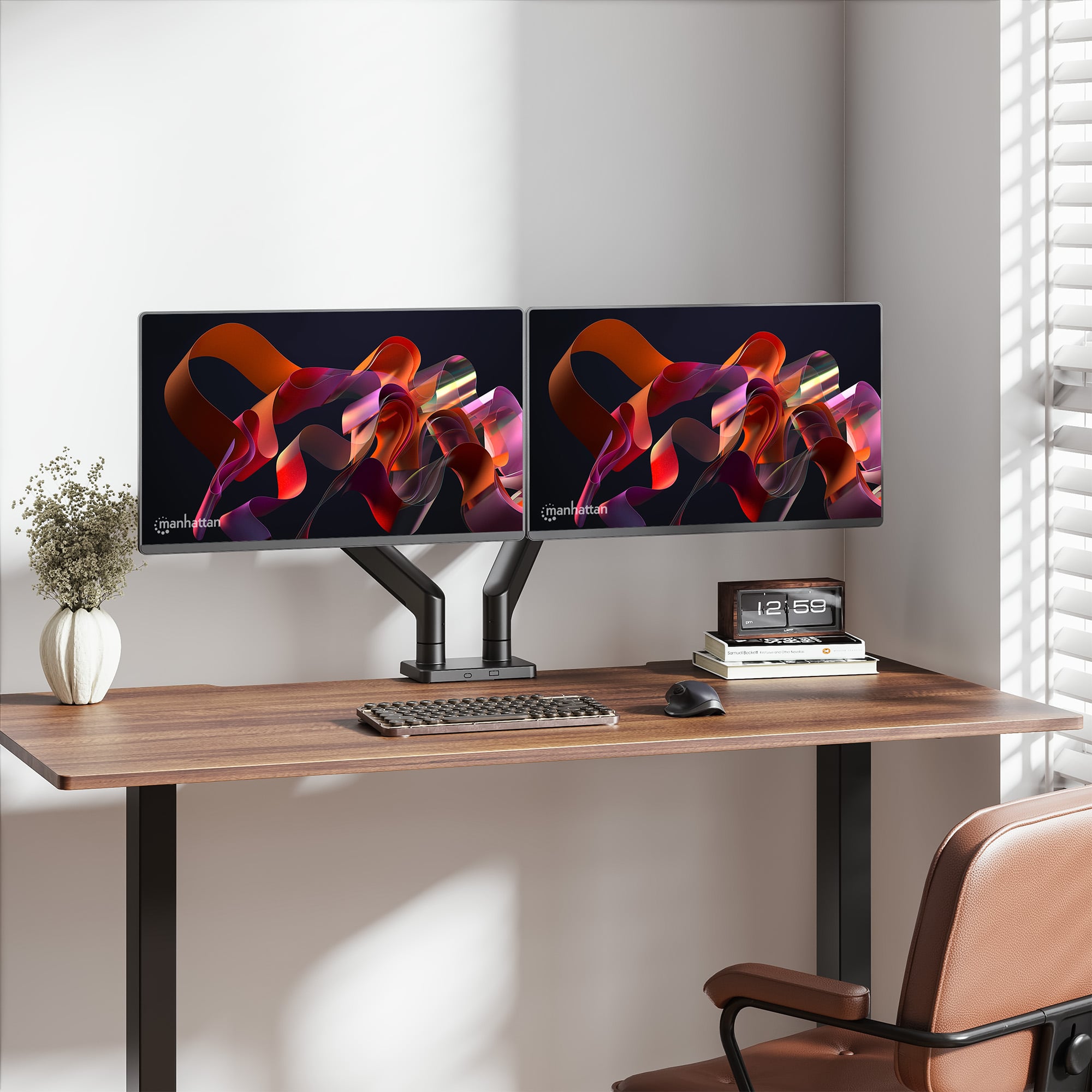 Supporto da Scrivania per Doppio Monitor 17-45'' con Molla Meccanica in Alluminio - Manhattan ICA-LCD 545
