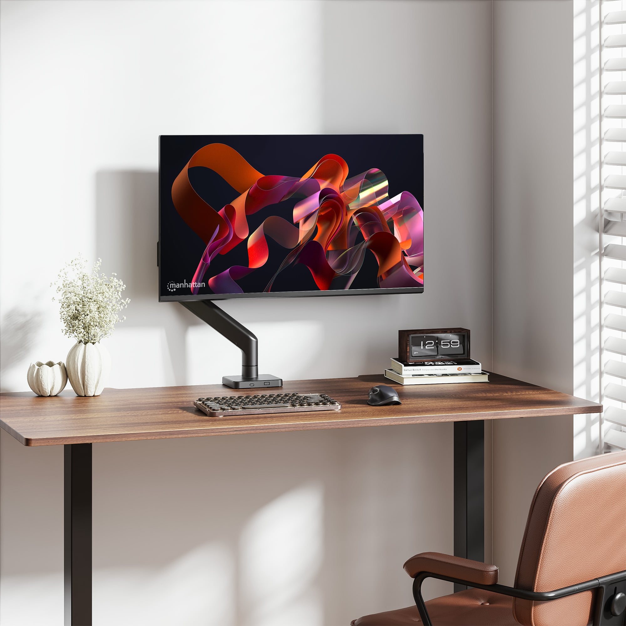 Supporto da Scrivania per Monitor Singolo 17-49'' con Molla Meccanica in Alluminio - Manhattan ICA-LCD 549