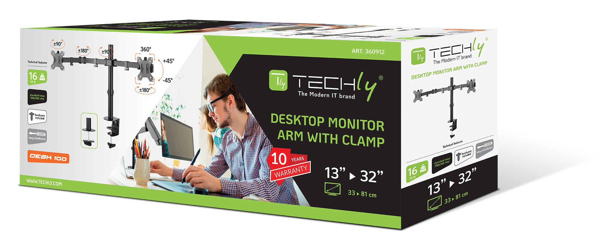 Supporto da Scrivania per 2 Monitor 13-32'' a Morsetto - Techly ICA-LCD 582-D